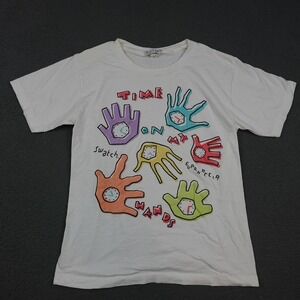 Vintage Swatch Time On My Hands Shirt Mens White Graphic Guarnaccia Made USA 80s